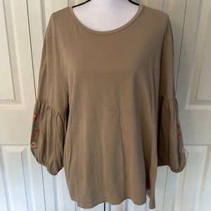 Elliot & Vine Women Plus 1X Tan Long Sleeve Top
